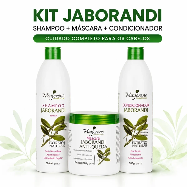 Kit Maycrene Jaborandi, Shampoo e Condicionador 500ml + Máscara Anti-Queda 500g