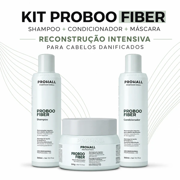 Kit Reconstrução Intensiva Proboo Fiber Prohall Shampoo, Condicionador e Máscara 300ml/300g