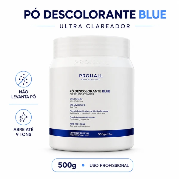 Pó Descolorante Prohall Blue 500g Não Levanta Pó Abre até 9 Tons