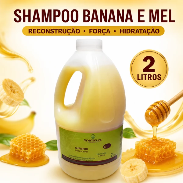 Shampoo Banana e Mel Oriente Life 2 Litros, Reconstrução, Força e Hidratação