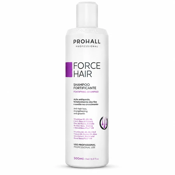Shampoo Fortificante Prohall Force Hair 500ml Antiqueda e Crescimento Profissional