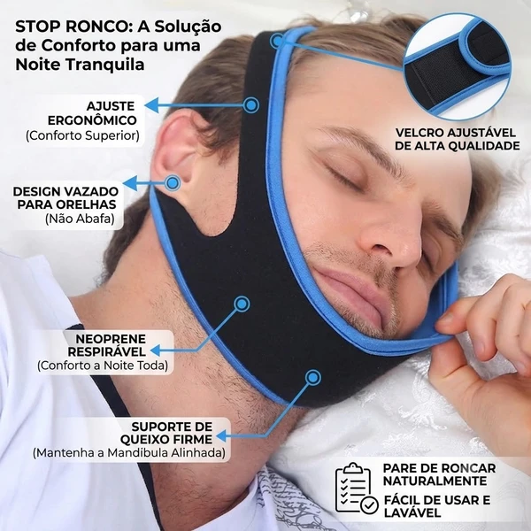 Faixa Anti Ronco Queixeira Ajustável Apoio Mandíbula para Parar de Roncar e Dormir Bem em Casa