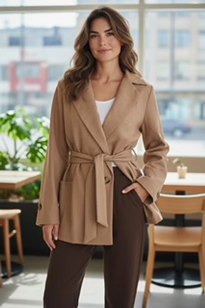 blazer over linho rustico com cinto