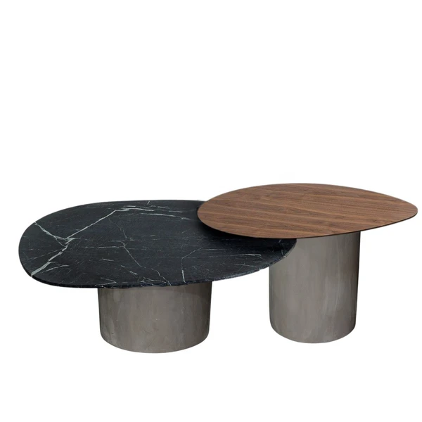 Conjunto de duas Mesas de Centro Orgânica 90 cm Mármore e Mdf