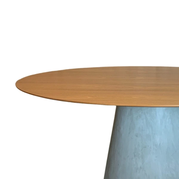 Mesa De Jantar Cone Oval 180x100 Cm Base Cimento Queimado Tampo Freijó