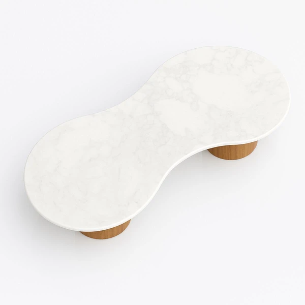 Mesa de Centro Aura 160x90 cm Base dupla Freijó Tampo Mármore Branco Extra