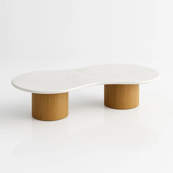 Mesa de Centro Aura 160x90 cm Base dupla Freijó Tampo Mármore Branco Extra