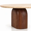 Mesa de Centro Oblongo Balance com Base Dupla 160x90 cm Tampo Mármore Travertino Romano Base Nogueira