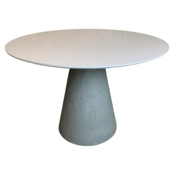 Mesa de Jantar Cone Cimento Queimado 120 cm Tampo Laca Branca