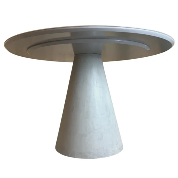 Mesa de Jantar Cone Cimento Queimado 120 cm Tampo Laca Branca