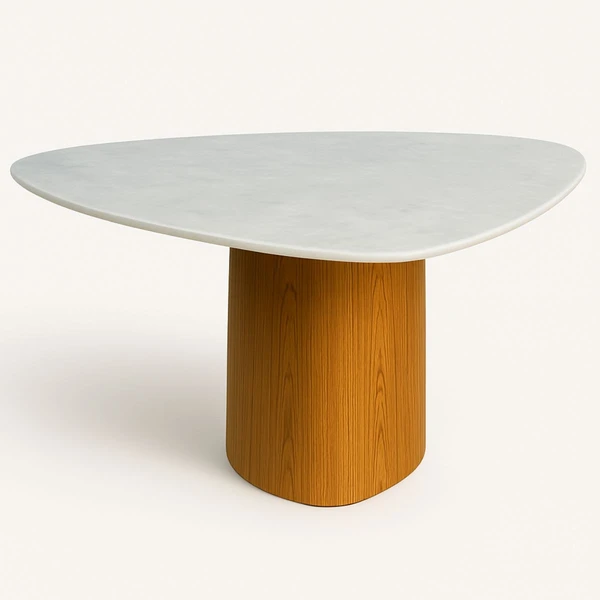 Mesa de Jantar Cone Orgânica Tríon Redonda 110x113 cm Base Freijó Tampo Mármore