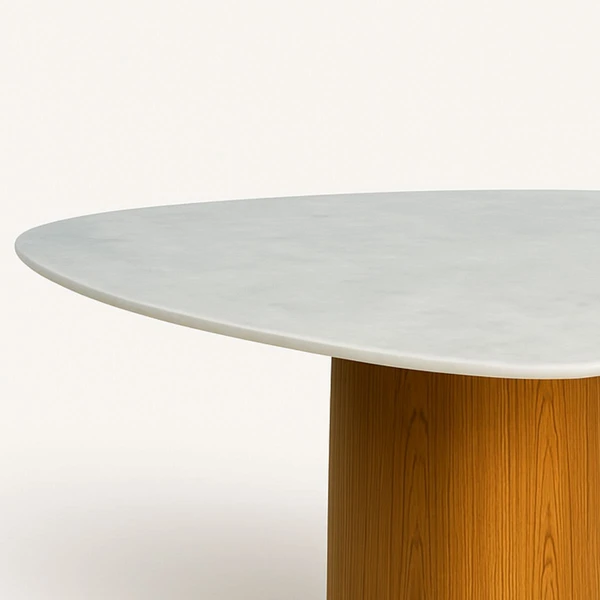 Mesa de Jantar Cone Orgânica Tríon Redonda 110x113 cm Base Freijó Tampo Mármore