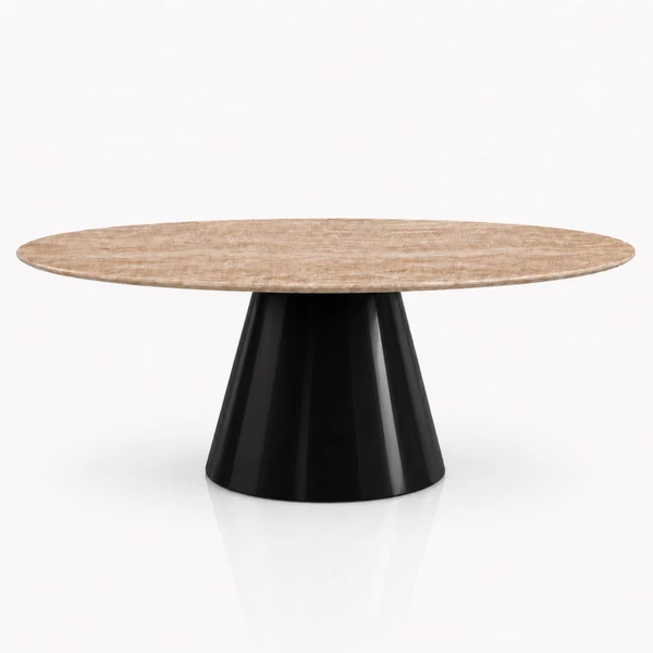 Mesa de Jantar Cone Oval 120x80 cm Tampo Mármore Travertino Base Laca Preta