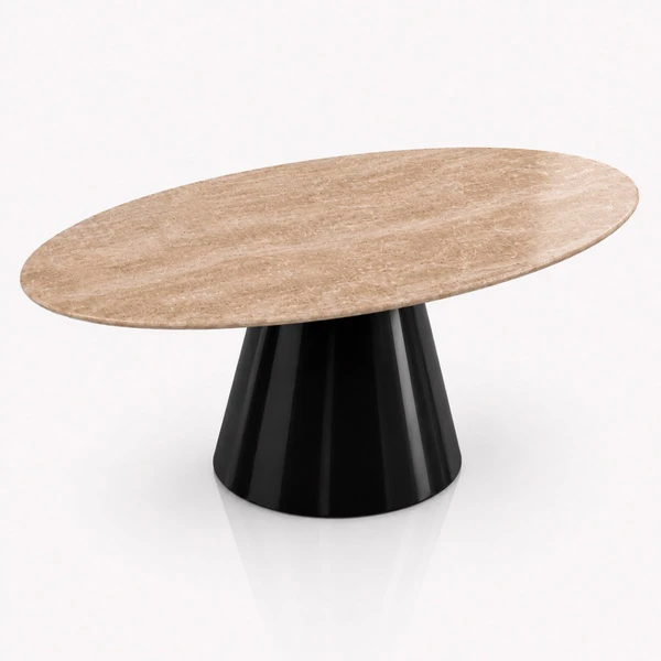 Mesa de Jantar Cone Oval 120x80 cm Tampo Mármore Travertino Base Laca Preta