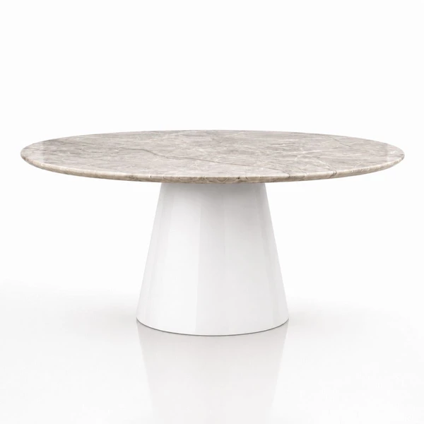 Mesa de Jantar Cone Oval 120x80 cm Tampo Quartzito Taj Mahal e Base Laca Branca