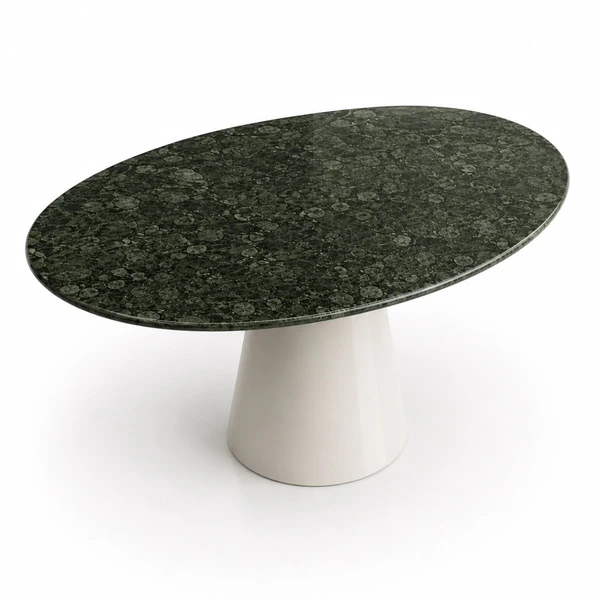 Mesa de Jantar Cone Oval 180x100 cm Tampo Mármore Verde Guatemala Base Laca Branca