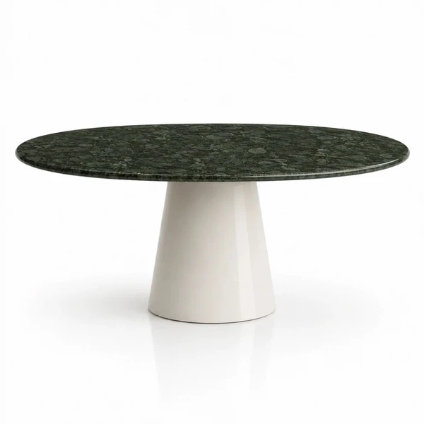 Mesa de Jantar Cone Oval 180x100 cm Tampo Mármore Verde Guatemala Base Laca Branca