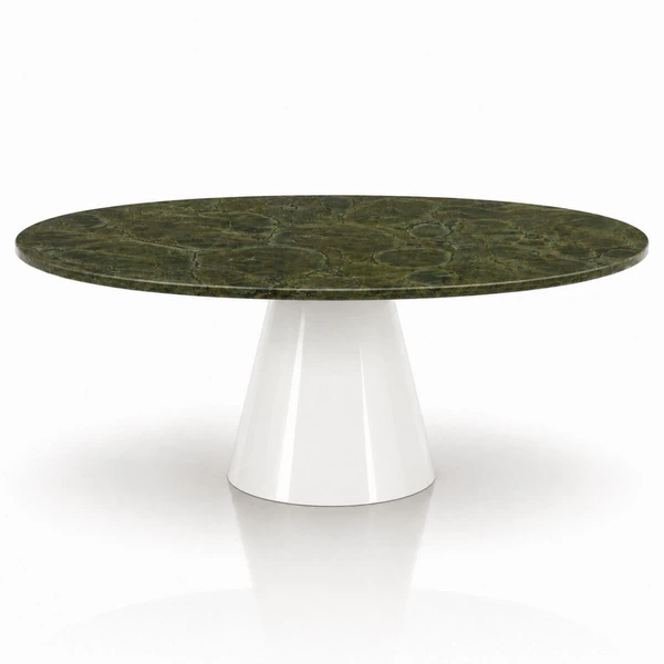 Mesa de Jantar Cone Oval 244x137 cm Tampo Mármore Vitória Régia Base Laca Branca