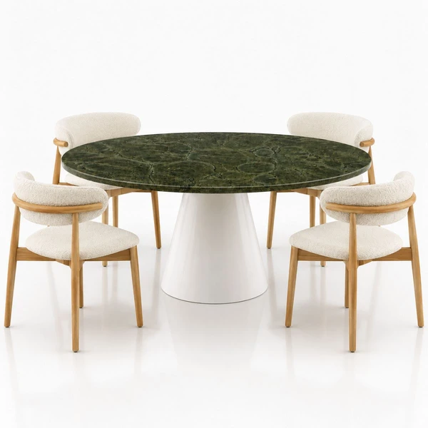 Mesa de Jantar Cone Oval 244x137 cm Tampo Mármore Vitória Régia Base Laca Branca
