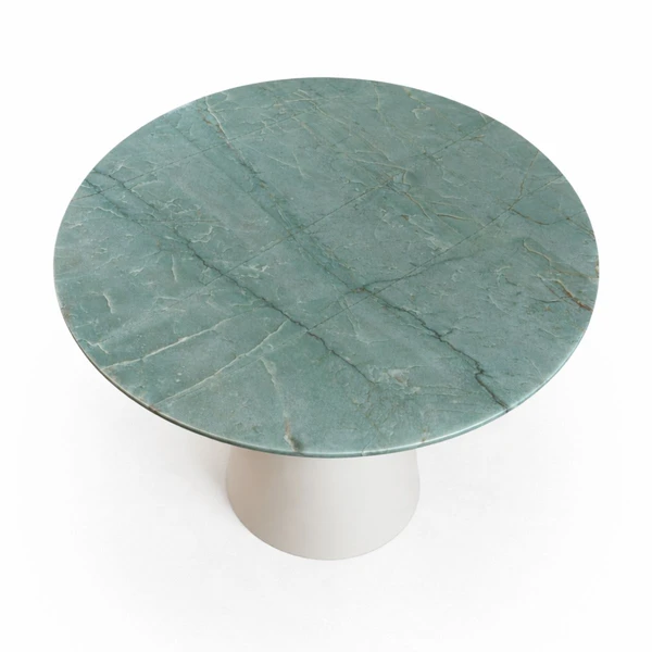 Mesa de Jantar Cone Redonda 100 cm Tampo Mármore Verde Da Vinci e Base Off White