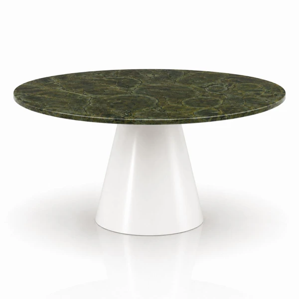 Mesa de Jantar Cone Redonda 120 cm Tampo Mármore Verde Vitória Régia Base Laca Branca