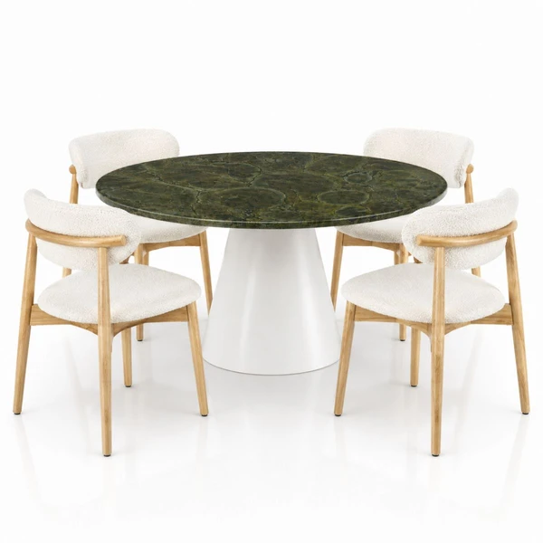 Mesa de Jantar Cone Redonda 120 cm Tampo Mármore Verde Vitória Régia Base Laca Branca