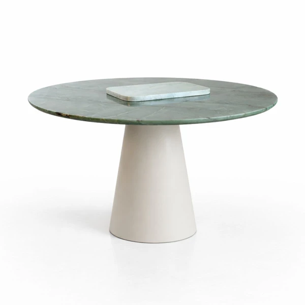 Mesa de Jantar Cone Redonda 130 cm Tampo Mármore Verde Da Vinci e Base Off White