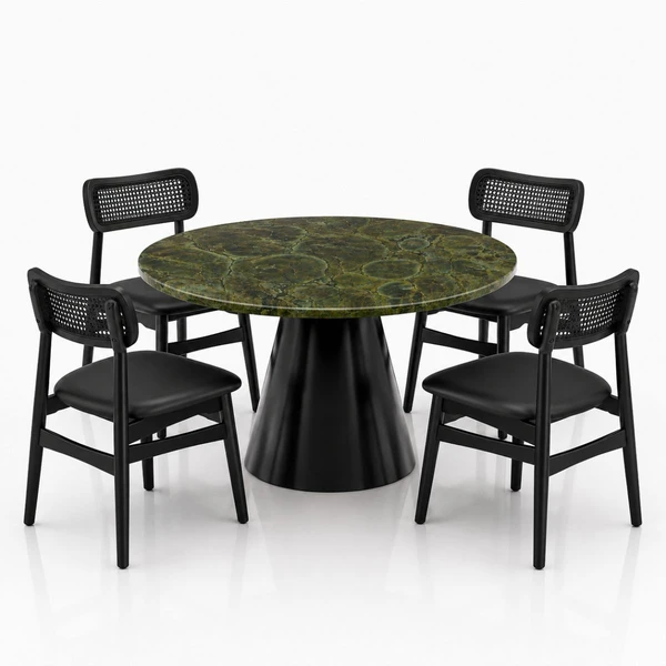 Mesa de Jantar Cone Redonda 130 cm Tampo Mármore Verde Vitória Régia Base Laca Preta