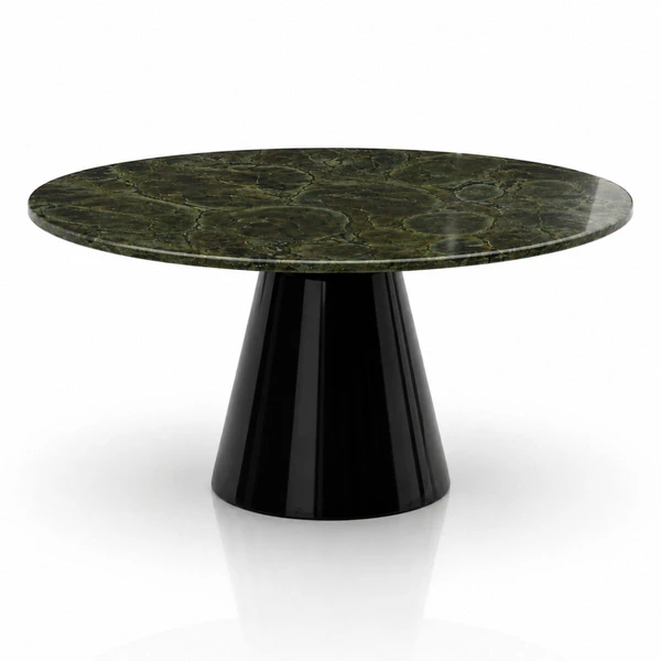 Mesa de Jantar Cone Redonda 130 cm Tampo Mármore Verde Vitória Régia Base Laca Preta