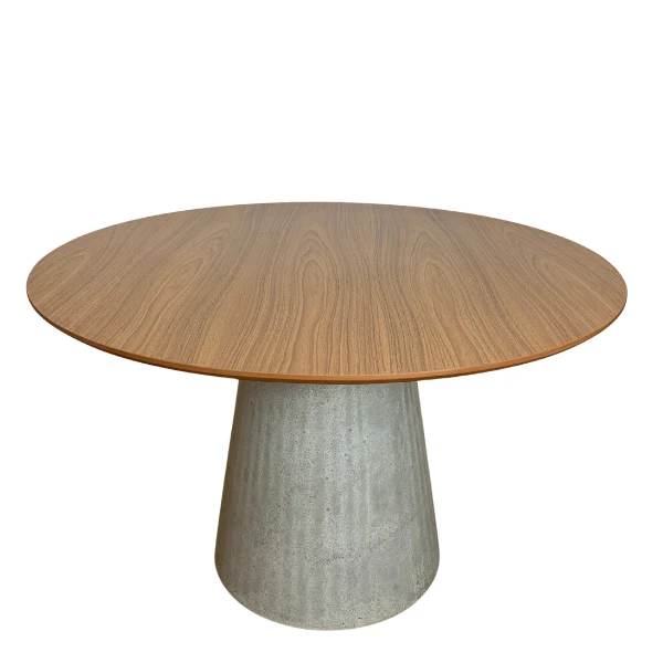 Mesa de Jantar Cone Redonda 160 cm Base Cimento concreto Tampo Freijó