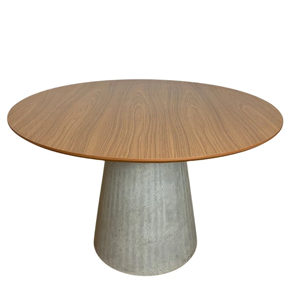 Mesa de Jantar Cone Redonda 80 cm Base Cimento concreto Tampo Freijó