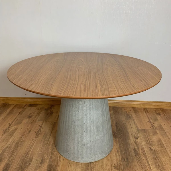 Mesa de Jantar Cone Redonda 90 cm Base Cimento concreto Tampo Freijó