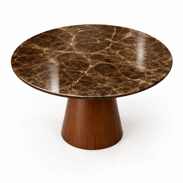 Mesa de Jantar Cone Redondo 120 cm Tampo Mármore Marrom Imperial Base Nogueira