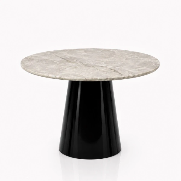Mesa de Jantar Cone Redondo 120 cm Tampo Mármore Taj Mahal Base Laca Preta