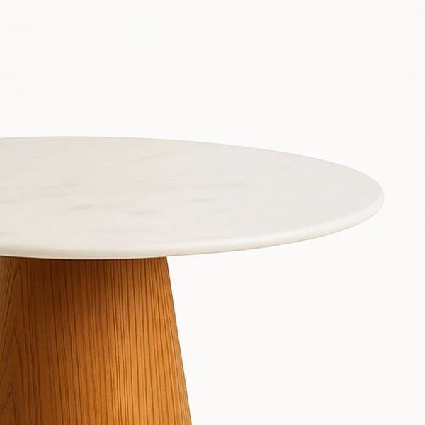 Mesa de Jantar Cone Redondo 140 cm Base Freijó Tampo Mármore Branco Extra