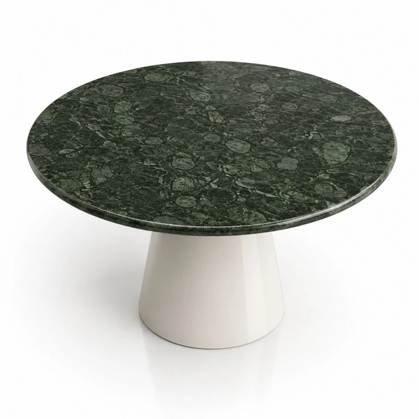 Mesa de Jantar Cone Redondo 140 cm Tampo Mármore Verde Guatemala Base Laca Branca