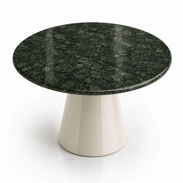 Mesa de Jantar Cone Redondo 160 cm Tampo Mármore Verde Guatemala Base Laca Off White
