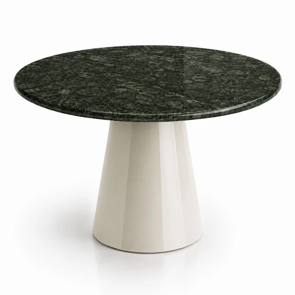 Mesa de Jantar Cone Redondo 160 cm Tampo Mármore Verde Guatemala Base Laca Off White