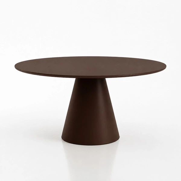 Mesa de Jantar Cone Redondo 80 cm Laca Marrom Cacau com Vidro