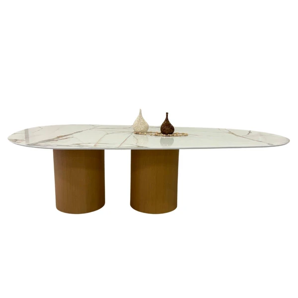 Mesa de Jantar Oásis Orgânica Cilíndrica Calacata Gold 160x90 cm