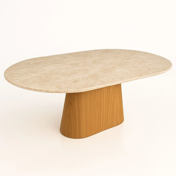 Mesa de Jantar Oblongo 137x90 cm Freijó Tampo Mármore Travertino