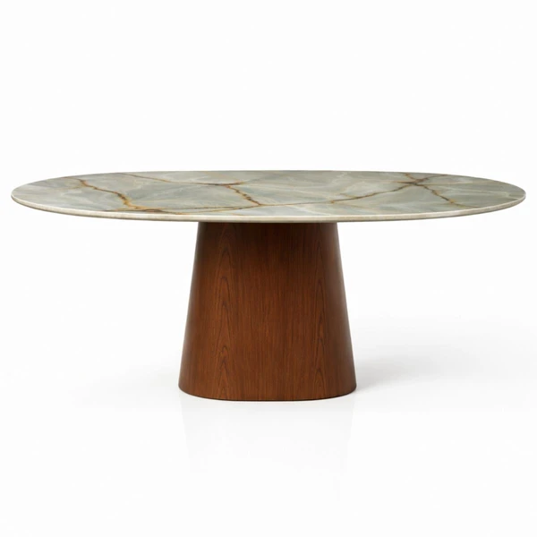 Mesa de Jantar Oblongo 160x90 cm Base Nogueira Tampo Mármore Blue Deep