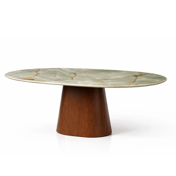 Mesa de Jantar Oblongo 160x90 cm Base Nogueira Tampo Mármore Blue Deep