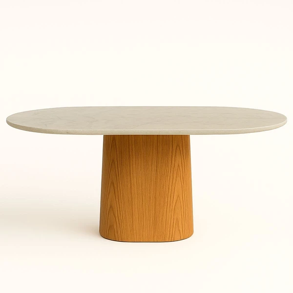 Mesa de Jantar Oblongo 198x122 cm Freijó Tampo Mármore Branco Extra