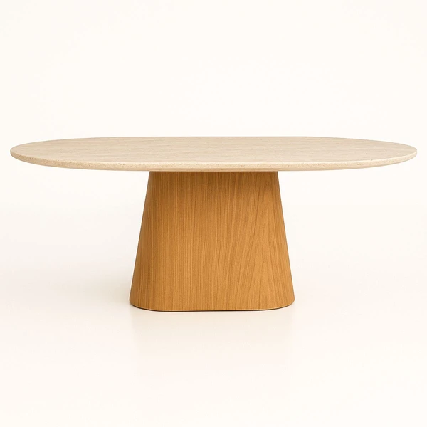 Mesa de Jantar Oblongo 198x122 cm Freijó Tampo Mármore Travertino