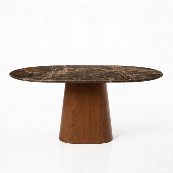 Mesa de Jantar Oblongo 198x122 cm Tampo Mármore Marrom Imperial Base Nogueira