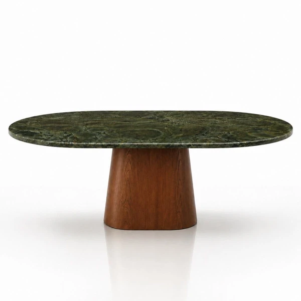 Mesa de Jantar Oblongo 244x137 cm Tampo Mármore Vitória Régia Base Nogueira