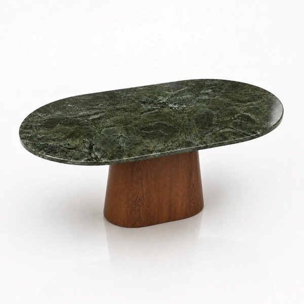 Mesa de Jantar Oblongo 244x137 cm Tampo Mármore Vitória Régia Base Nogueira