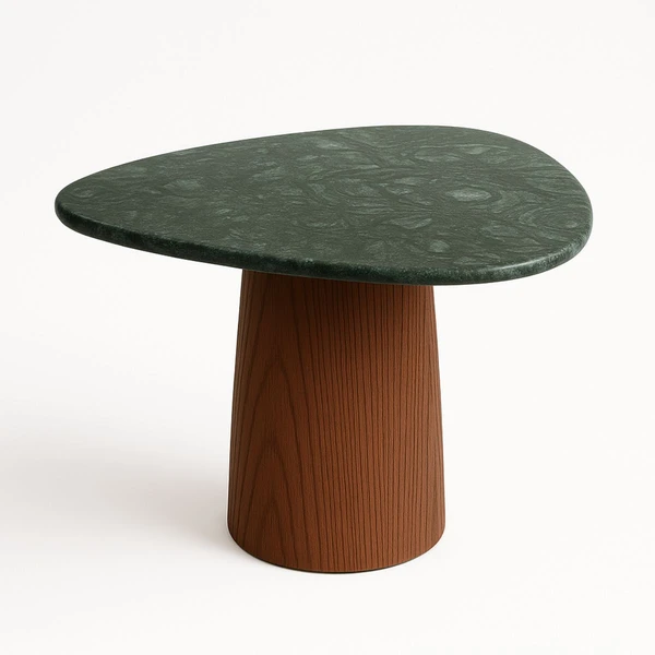 Mesa de Jantar Orgânica Tríon 130x133cm Base Nogueira Tampo Mármore Guatemala