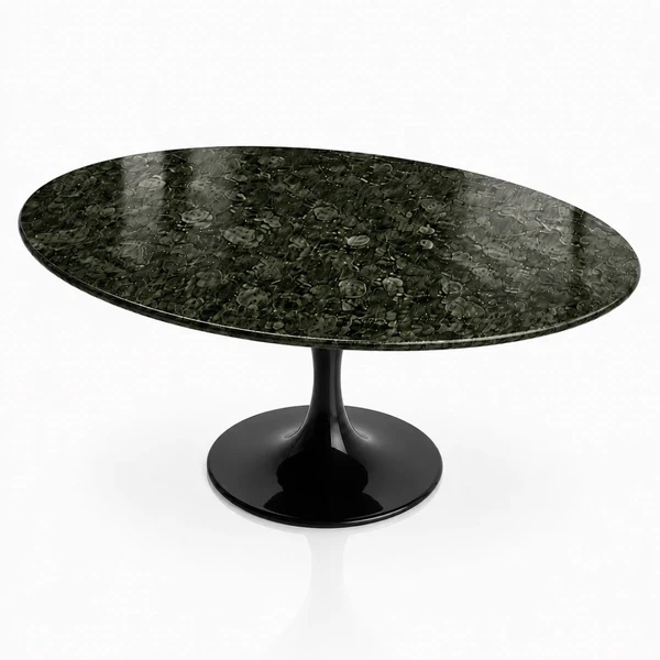 Mesa de Jantar Saarinen Oval 120x80 cm Tampo Mármore Verde Guatemala Base Laca Preta